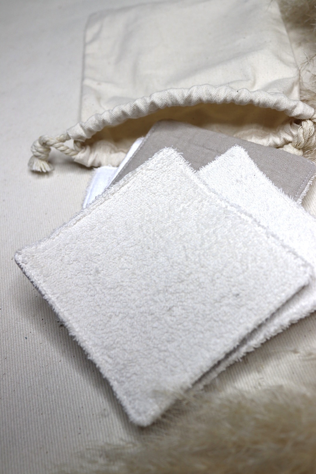 Kit cotons lavables - Beige/blanc